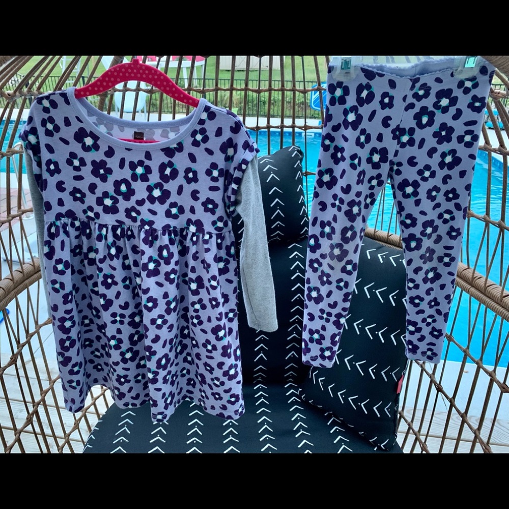 TEA COLLECTION OUTFIT 2PC DRESS TOP TUNIC LEGGINGS SET 4 4T FLORAL ANIMAL PRINT